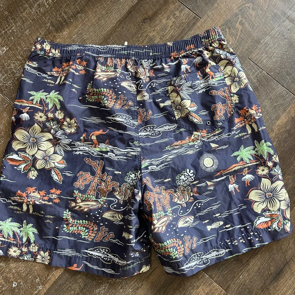 Vintage Polo Sport‎ Ralph Lauren Hawaiian Print Swim Trunks Navy Blue Mens XL